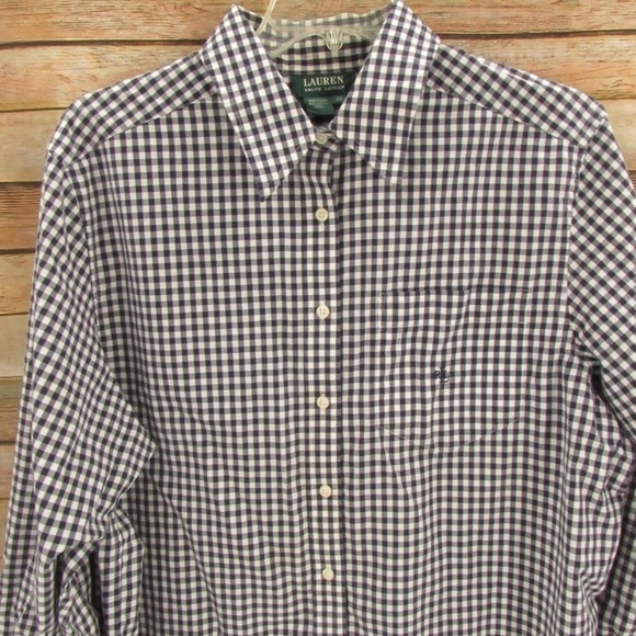 Lauren Ralph Lauren Gingham Navy/White Blouse 2X - Picture 10 of 12